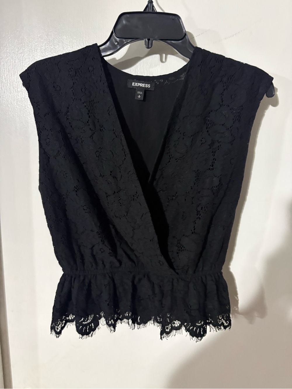 Express Black Lace Peplum V-Neck Blouse